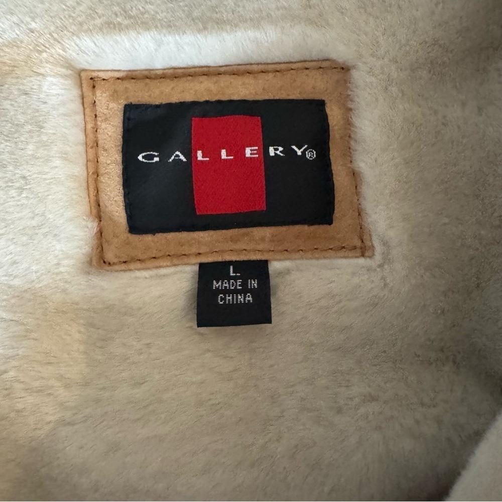 Gallery Leather Suede & Faux Shearling Button Up Jacket Large - Picture 8 of 8